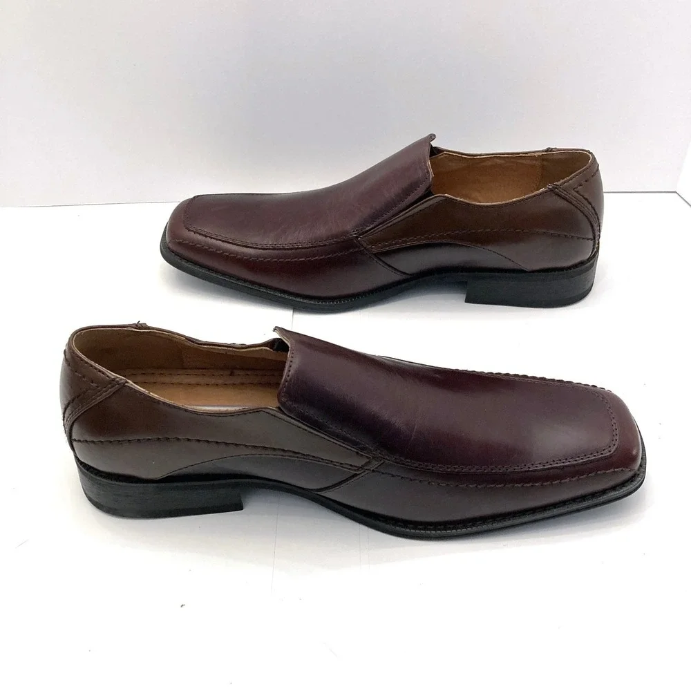 Joseph Abboud Dress Loafers‎ Shoes Brown Leather Square Apron Toe Men's 11.5M